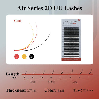 NAGARAKU U-Shape YY 2D UU Mink Eyelash Extensions — Natural Soft Premium Brazilian Cilios Lashes