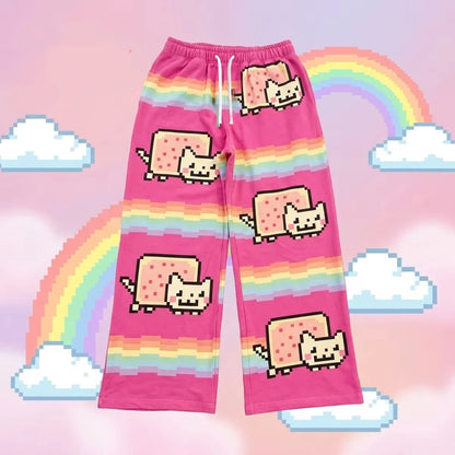 Nyan Cat Hip Hop Sweatpants - Y2K Baggy Elastic Waist American Streetwear Pants