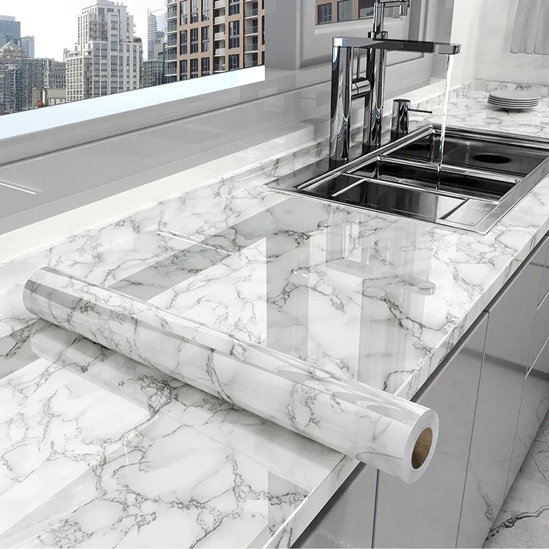 Marble Kitchen Oil-Proof Film - Self-Adhesive Waterproof Wallpaper for Stove, Countertop, Cabinet, Tile Renovation