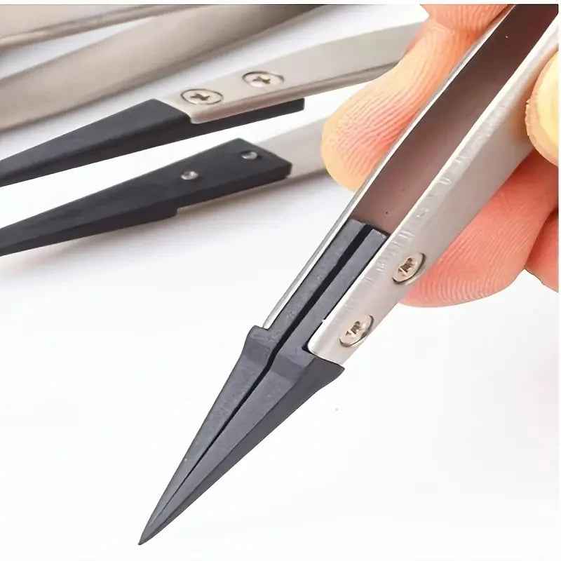 ESD Safe Precision Tweezers - Anti Static Metal Tip Tool for Electronics Repair and Jewelry Crafting