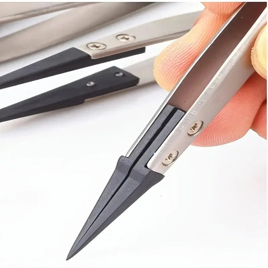 ESD Safe Precision Tweezers - Anti Static Metal Tip Tool for Electronics Repair and Jewelry Crafting
