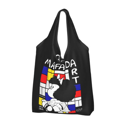 Anime Mafalda Cartoon Grocery Tote Bag – Large Capacity Fashion Shopper Shoulder Handbag, Portable Kawaii Canvas Bag for Everyday Use