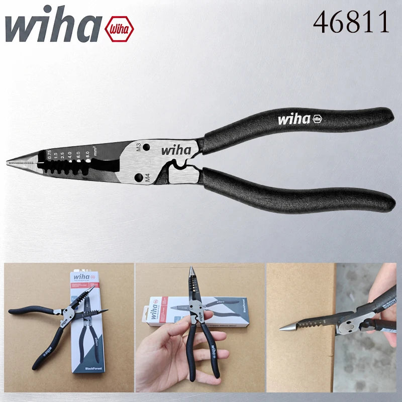 Wiha 46811 6-in-1 Needle Nose Wire Stripper Pliers - 200mm BlackForest Multi-Purpose Repair Tool