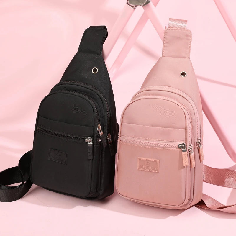 Women's Pure Color Nylon Chest Bag – Casual Shoulder & Crossbody Bag, Fashionable High-Quality Female Bag