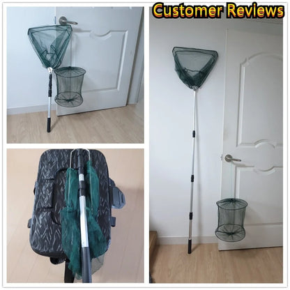 Telescopic Landing Net: 190cm Length, 92cm Width, 55cm Depth - Folding Fishing Pole Extending Mesh Net for Fly, Carp, Course, and Sea Fishing