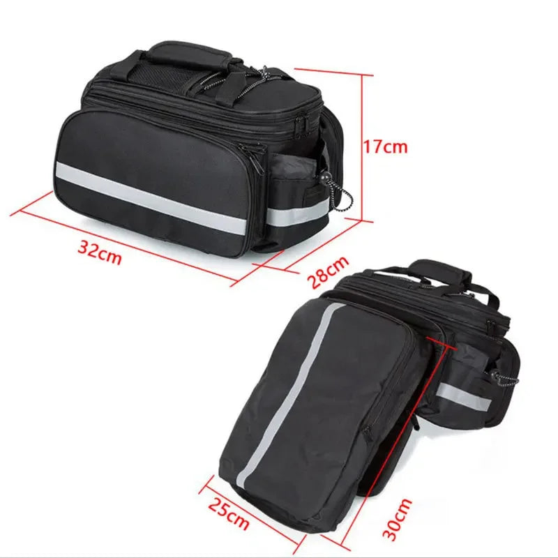 3-in-1 Waterproof Bike Trunk Bag — Large Capacity MTB & Road Bicycle Rear Seat Rack Panniers, Travel Luggage Carrier