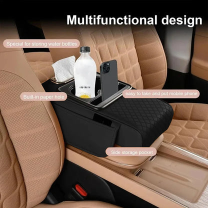 Universal Car Center Console Armrest Cushion – Heightening Pad with 2 Cup Holders, All-Season Auto Armrest Pillow Cover for Comfort & Storage