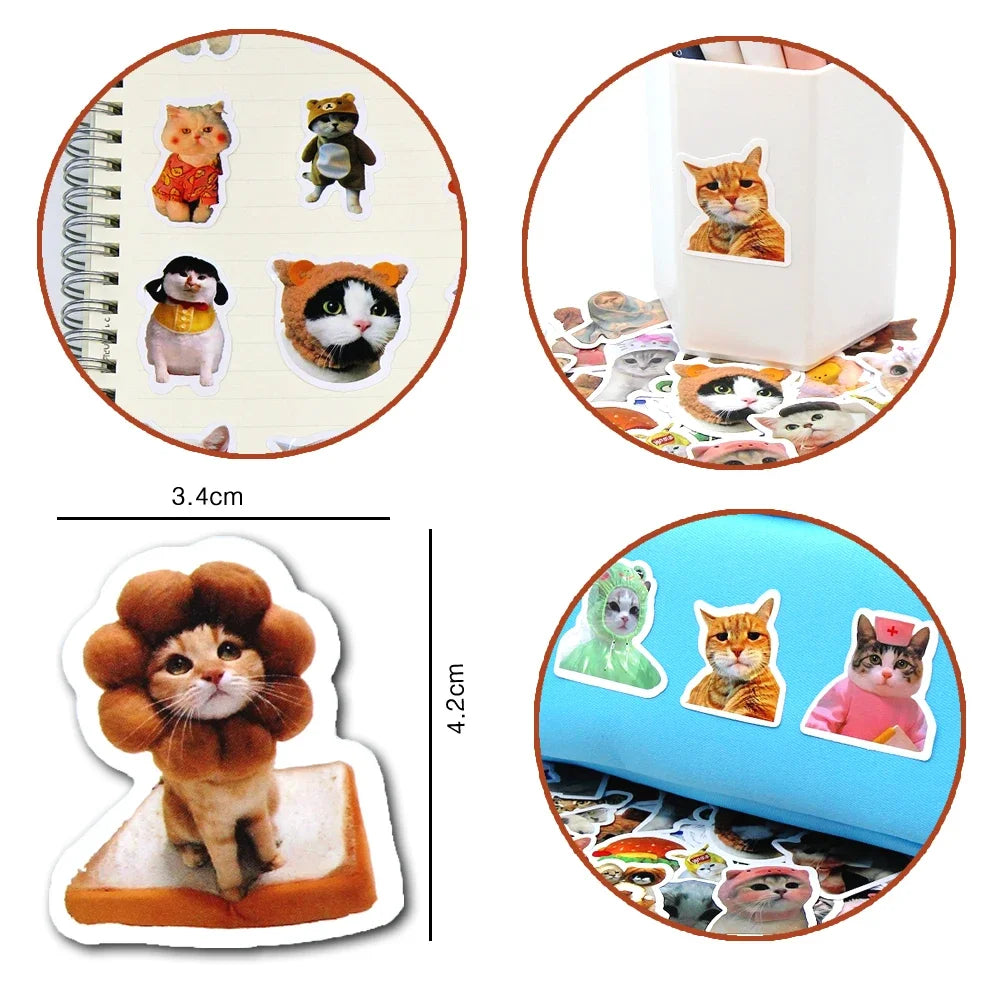 Funny Cartoon Cat Stickers – 100/500/1000-Piece Cute Waterproof-Style Decals for Laptops, Phones, Bikes and Luggage