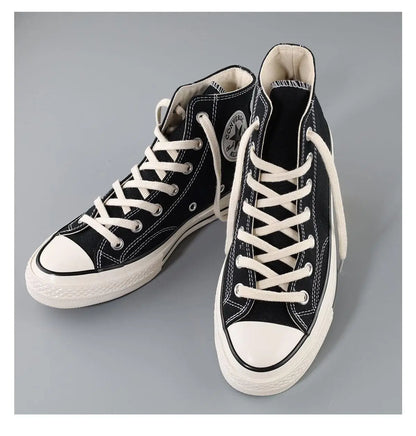Cotton Flat Shoelaces for Sneakers — Classic Canvas Shoe Laces for Women & Men, 1 Pair, White/Black/Beige