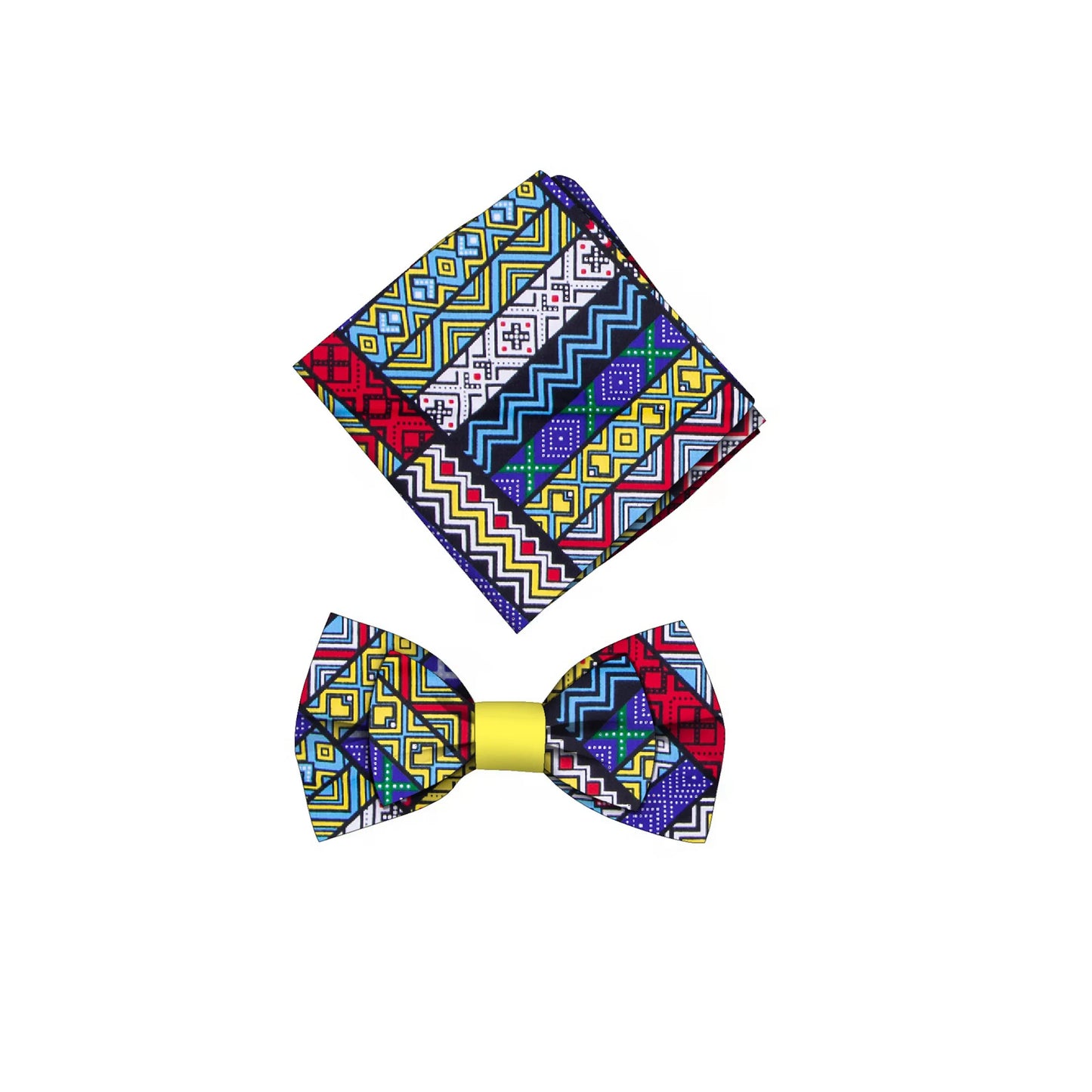 African Print Bow Tie & Kerchief Set - Bohemian Cotton Accessories for Men, Stylish Gift SP077