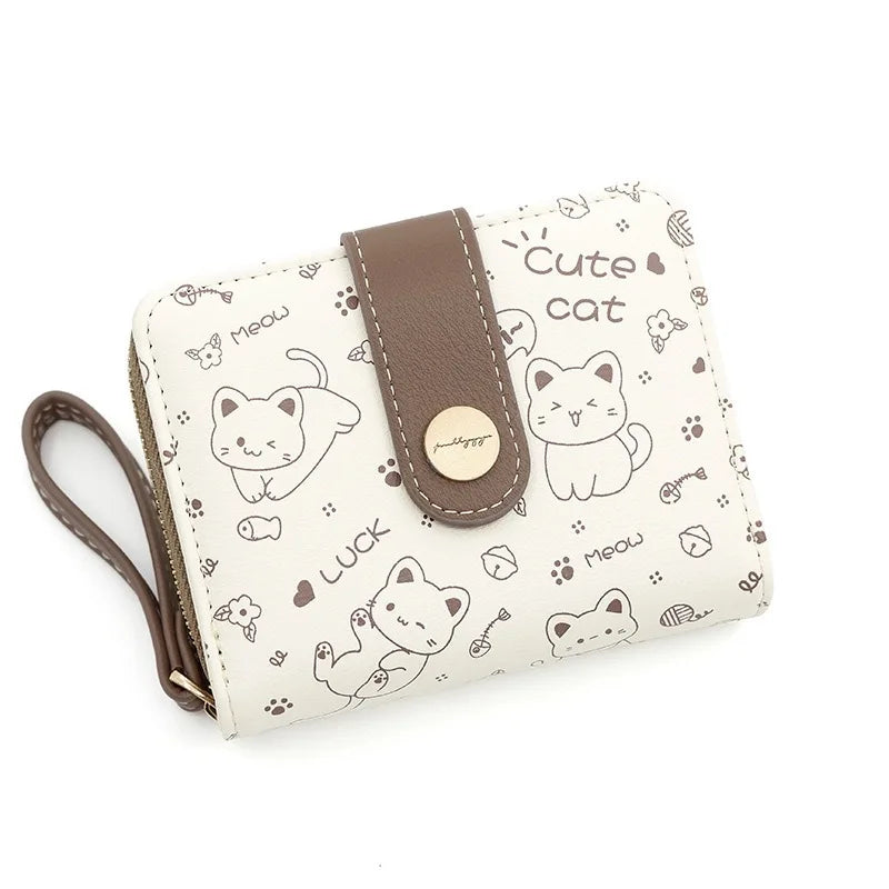 Japanese Cute Cat Wallet for Girls – Short Zipper Wallet, ID & Bank Card Holder, Coin Purse & Key Storage for Women