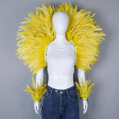 Women’s 2-Piece Feather Shawl Set - Elegant Punk-Style Cosplay Accessories for Halloween, Masquerade Balls, Parties, and Carnivals