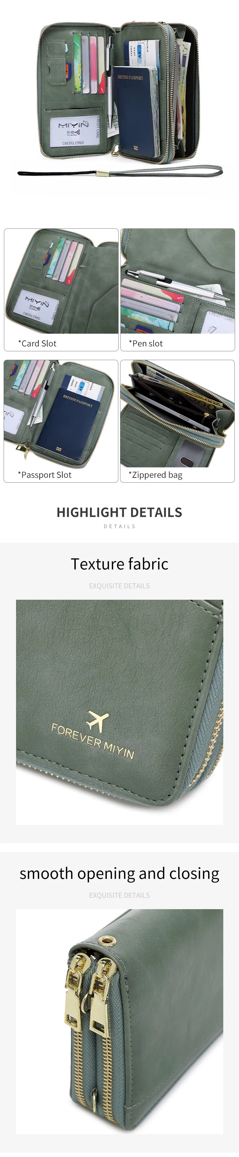 New Travel Passport Wallet – Fashionable Multi-Functional Double Zipper PU Leather Passport Cover with Clip