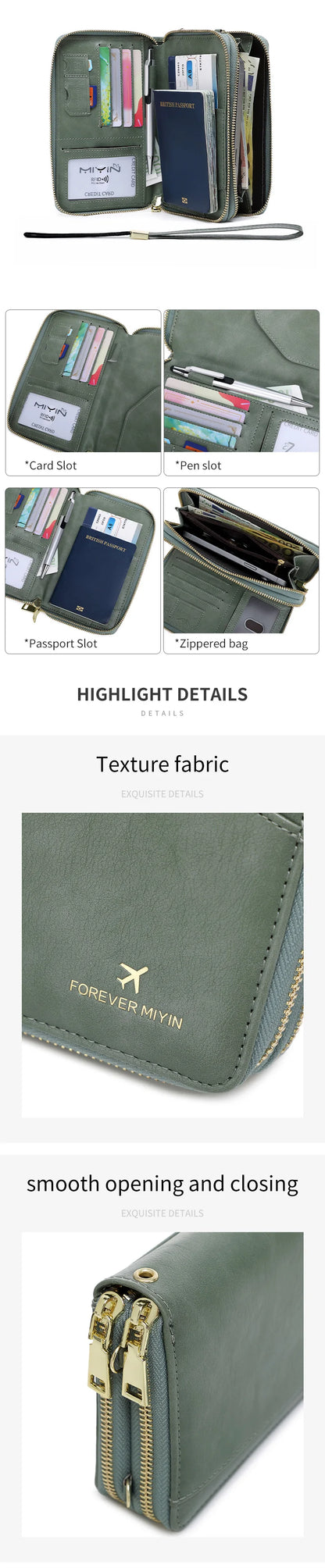New Travel Passport Wallet – Fashionable Multi-Functional Double Zipper PU Leather Passport Cover with Clip