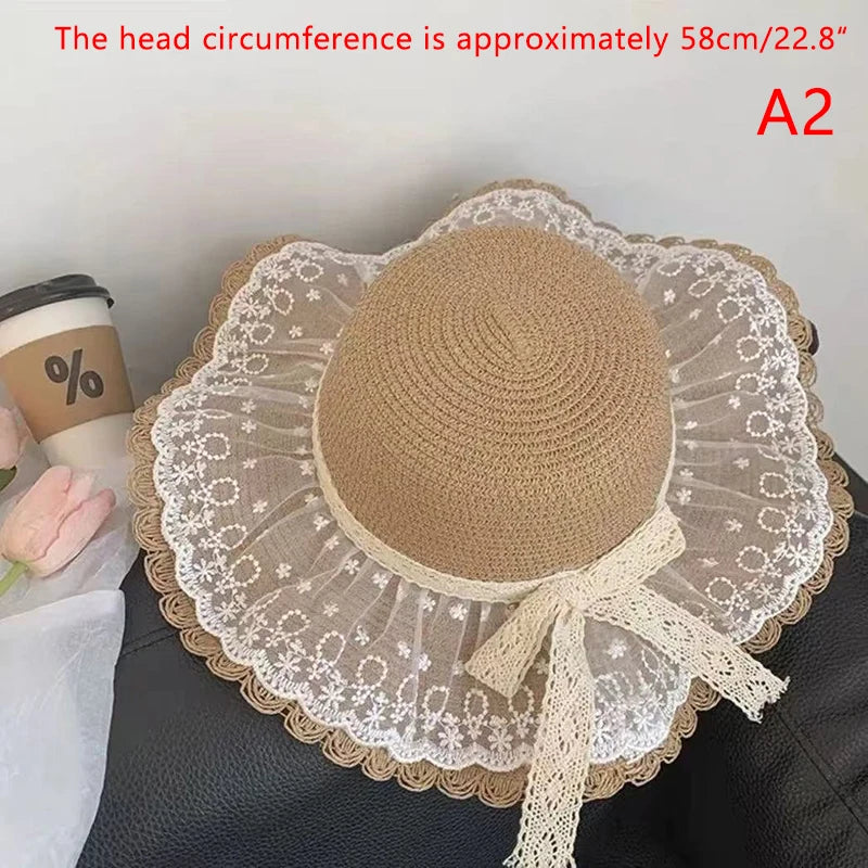 Funny Women’s Lace Straw Hat – Wide Brim Floppy Beach Sun Hat with Solid Fringe, Summer Outdoor Cap