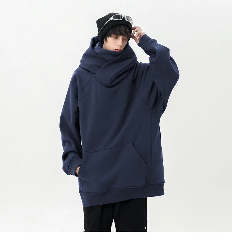 Autumn High Neck Sweatshirt for Men – Pile Collar Hoodie, Harajuku Ninja Style, Casual Sports Loose Fit Top