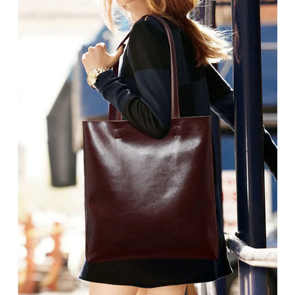 2023 Genuine Cow Leather Women’s Handbag – Large Vintage Office Tote Shoulder Bag for Ladies