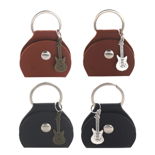 G92F Guitar Plectrum Holder — Leather Pick Case with Keychain & Small Pendant for Guitar Players