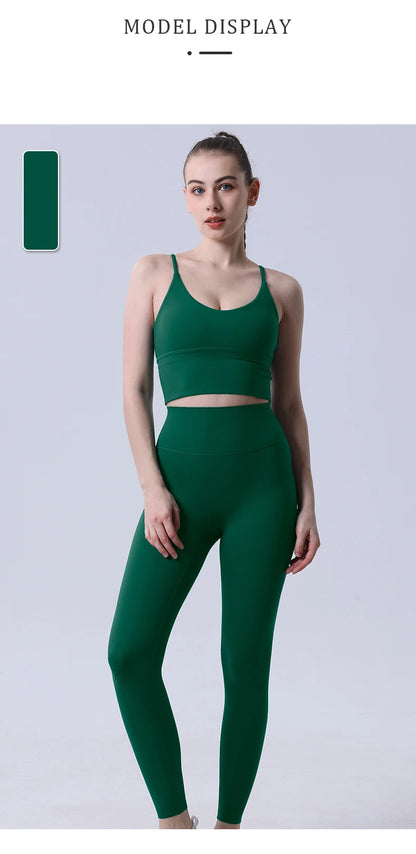 2-Piece Women’s Yoga Tracksuit – Athletic Pilates Fitness Set with Push-Up Sports Bra & Leggings for Gym Workout
