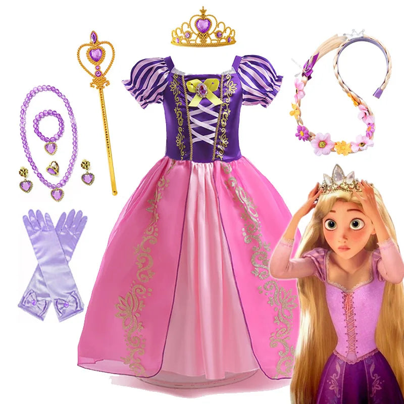 Disney Rapunzel Princess Dress - Purple Puff Sleeve Tangled Cosplay Costume for Girls, Halloween & Birthday Ball Gown