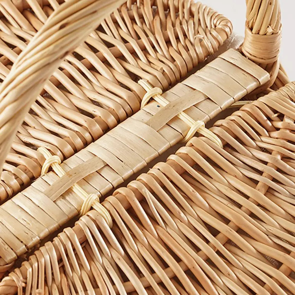 Handmade Wicker Picnic Basket with Handle – Multi-Purpose Willow Woven Storage Hamper for Outdoor Camping and Fruit