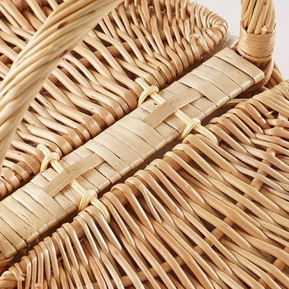 Handmade Wicker Picnic Basket with Handle – Multi-Purpose Willow Woven Storage Hamper for Outdoor Camping and Fruit