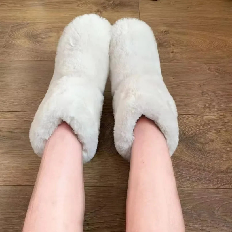 Women’s Winter Slipper Boots – Warm Plush Fur Indoor Flat Fuzzy House Shoes & Slides