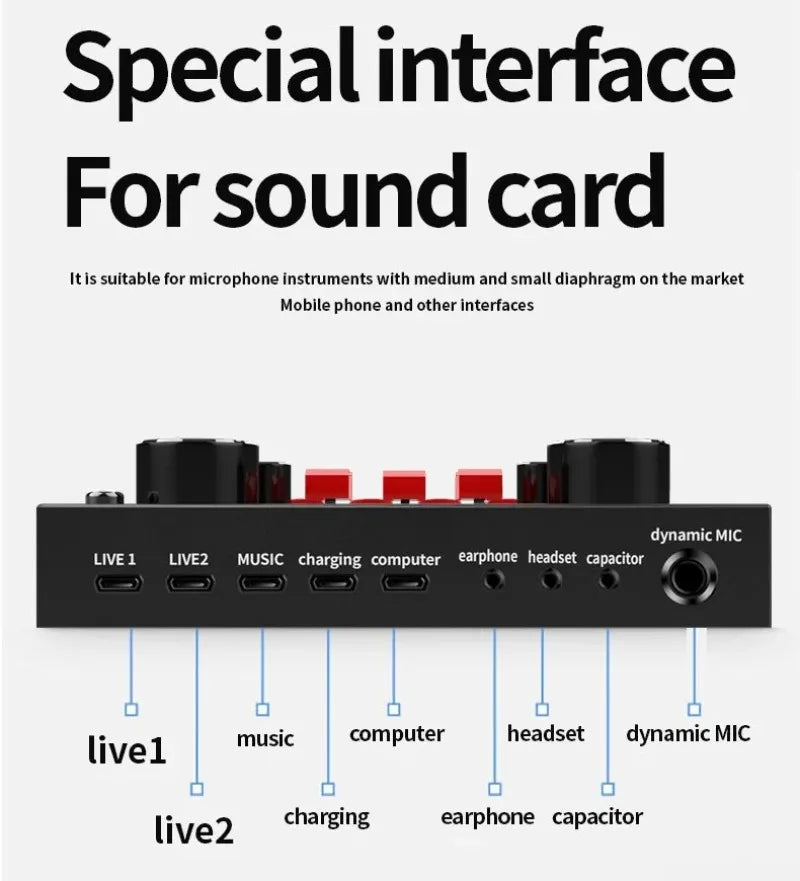 V8S External Sound Card - USB Audio Interface for Mobile & PC Live Streaming, Podcasting & Recording