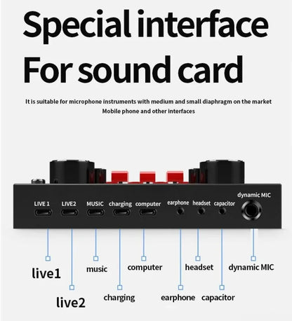 V8S External Sound Card - USB Audio Interface for Mobile & PC Live Streaming, Podcasting & Recording