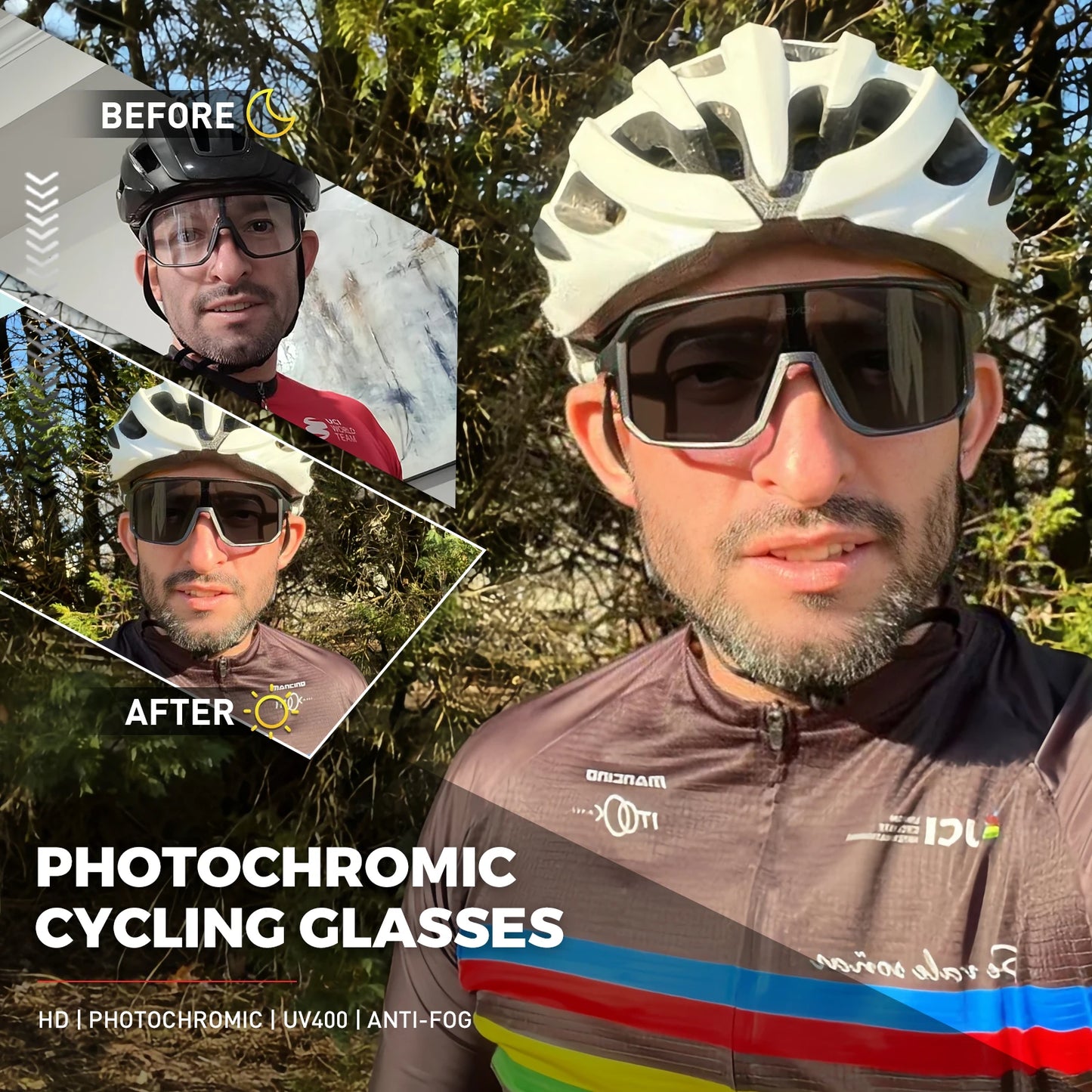 SCVCN Photochromic Cycling Glasses – UV400 Sports Sunglasses for Bike, Mountain, Golf, Baseball – Men and Women