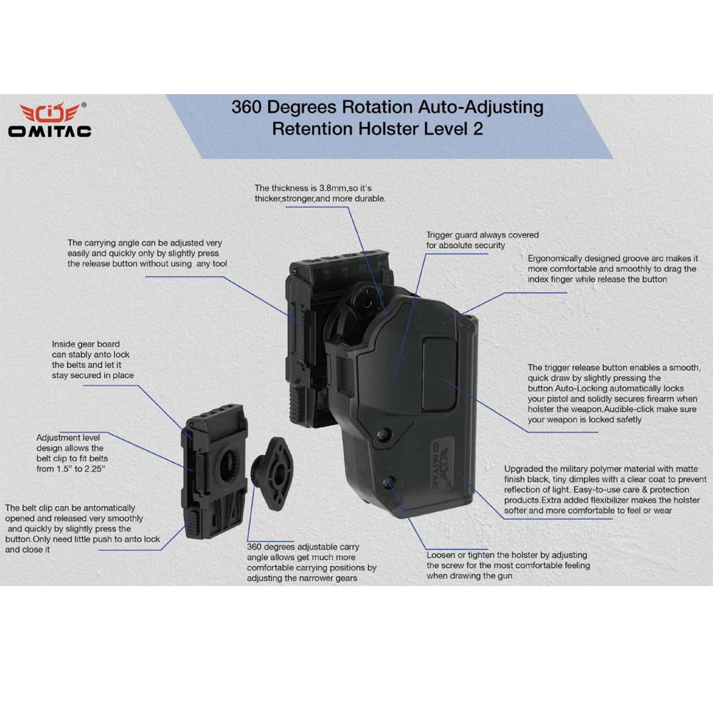 360° Rotating Tactical Holster - Universal Pistol Holder for Sig P320 SP2022 P226 Beretta PX4 Glock 17 19 23