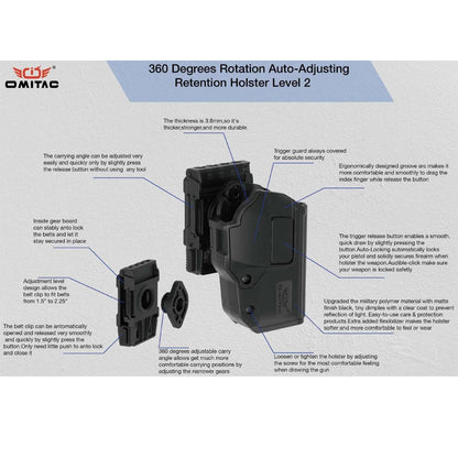 360° Rotating Tactical Holster - Universal Pistol Holder for Sig P320 SP2022 P226 Beretta PX4 Glock 17 19 23