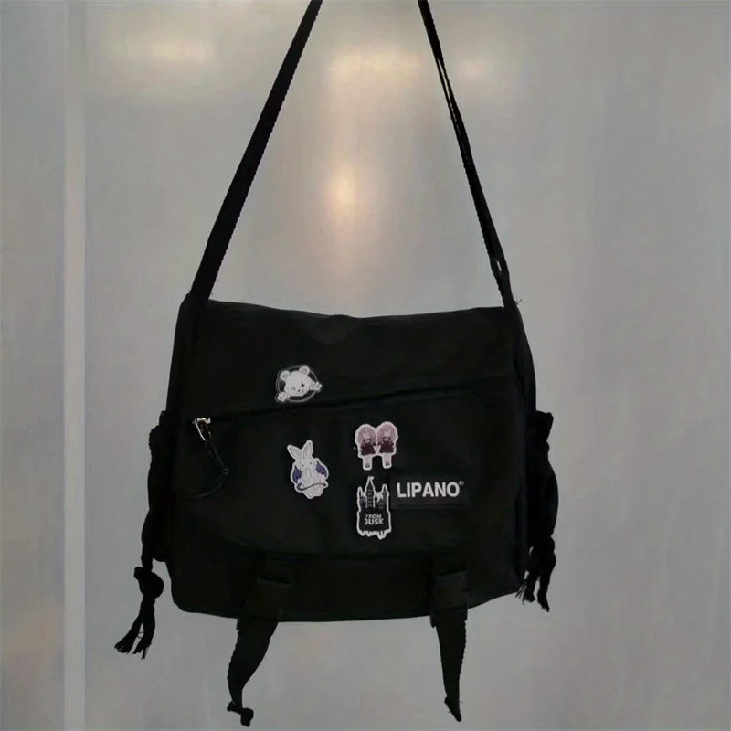 Men’s Nylon Messenger Bag - Trendy Solid Color Crossbody Shoulder Bag for School & Everyday Use