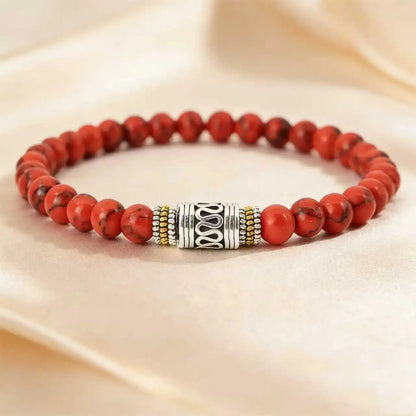 6mm Natural Stone Yoga Bracelet – Unisex Tibetan Buddhist Meditation Beads, Lucky Red Sanskrit Minimalist Retro Couple Wrist Jewelry