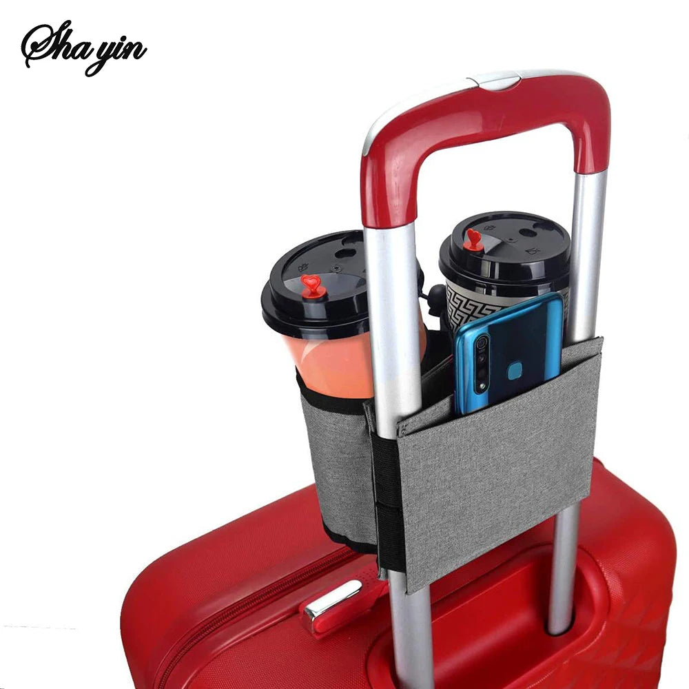 Travel Luggage Cup Holder - Hands-Free Suitcase Drink Carrier for Coffee, Water Bottles & Travel Mugs