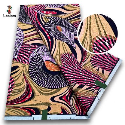 African Golden Wax Fabric - Glitter Gold Print Batik Ankara Pagne Material for Women