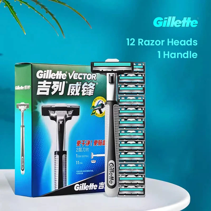 Gillette Vector 2 Razor Set for Men - 9 Blades with 2-Layer Razor Blades for Smooth Shaving