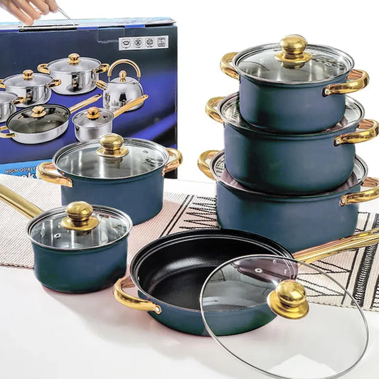 6-Piece Non-Stick Cookware Set - Stainless Steel Frying Pans Pots and Casserole Kitchen Set