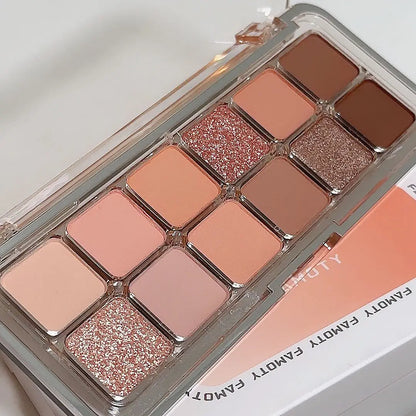 12-Color Matte Eyeshadow Palette – Low Saturation Tea & Apricot Shades, Long-Lasting Daily Eye Makeup