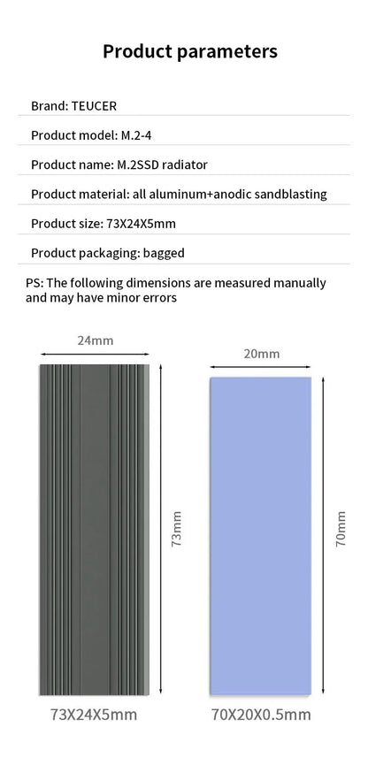 TEUCER M.2 SSD Heatsink – Aluminum Gasket with Thermal Silicone Pad for PS5 & Desktop PC