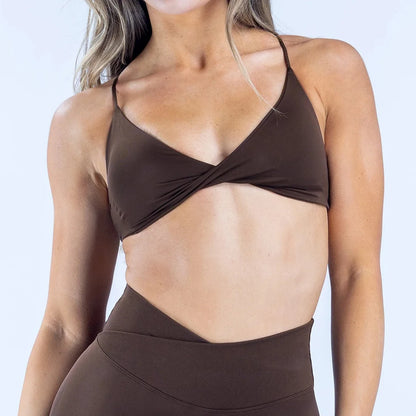 Vision Twist Front Sports Bra - High Support Seamless Women’s Yoga Workout Fitness Bra with Push Up Design