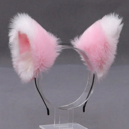 Lolita Animal Cat & Fox Ear Hair Hoops — Cosplay Faux Fur Hairband for Girls, Halloween Anime Headwear Accessory