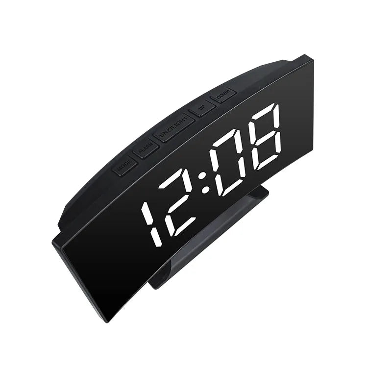 Noiseless LED Mirror Alarm Clock — Large Digital Display Silent Electronic Clock