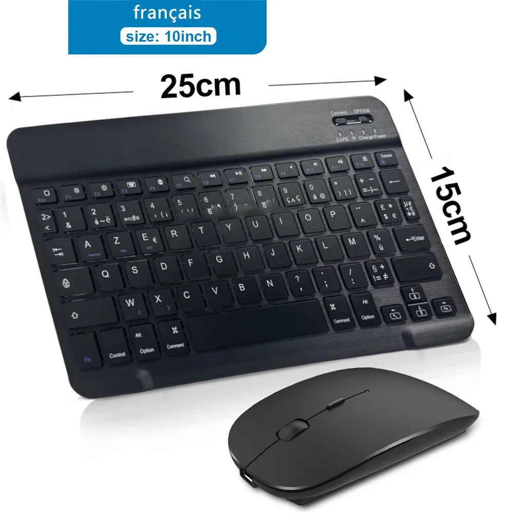 10" Bluetooth Wireless Rechargeable Keyboard – Russian, Spanish, French AZERT Layout for Android, iOS & Windows Tablets & Phones