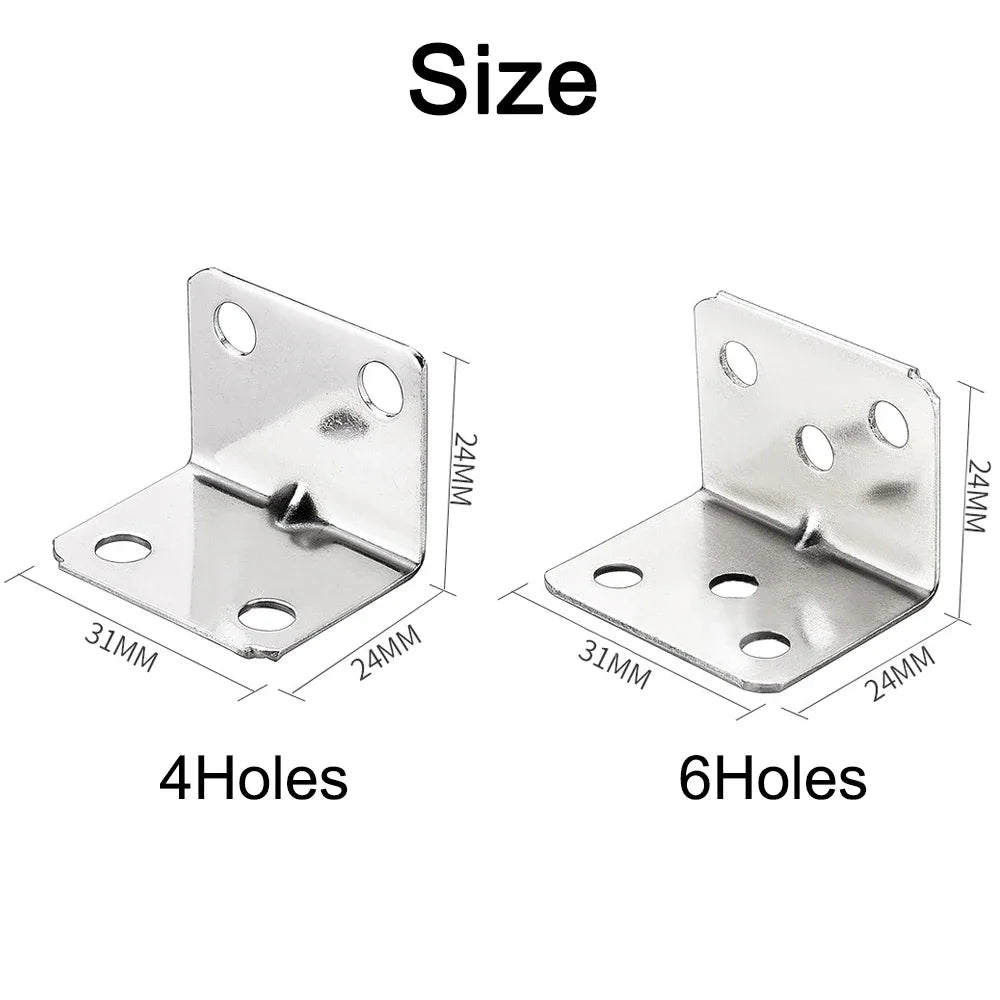 50/10PCS Universal Stainless Steel Corner Bracket | 90 Degree Right Angle Fixed Bracket for Wood Furniture, Bedframe, Cabinet Accessories