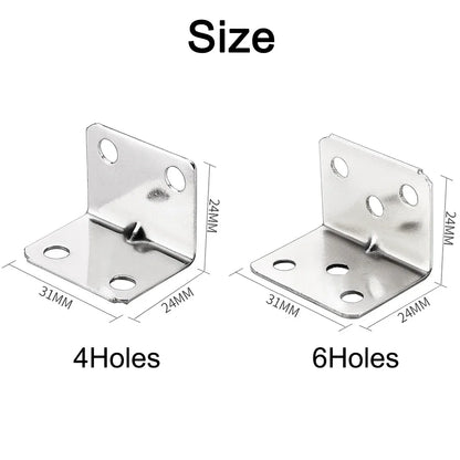 50/10PCS Universal Stainless Steel Corner Bracket | 90 Degree Right Angle Fixed Bracket for Wood Furniture, Bedframe, Cabinet Accessories