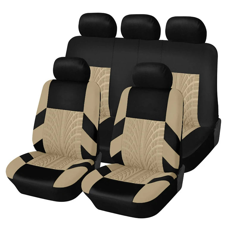 Tire Track Pattern Universal Car Seat Covers – Cloth Automotive Interior Protectors for Car, SUV & Van with Airbag Compatible Design