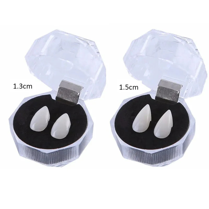 Vampire Fangs False Teeth - Halloween Costume Props with Denture Adhesive for Parties & Decor
