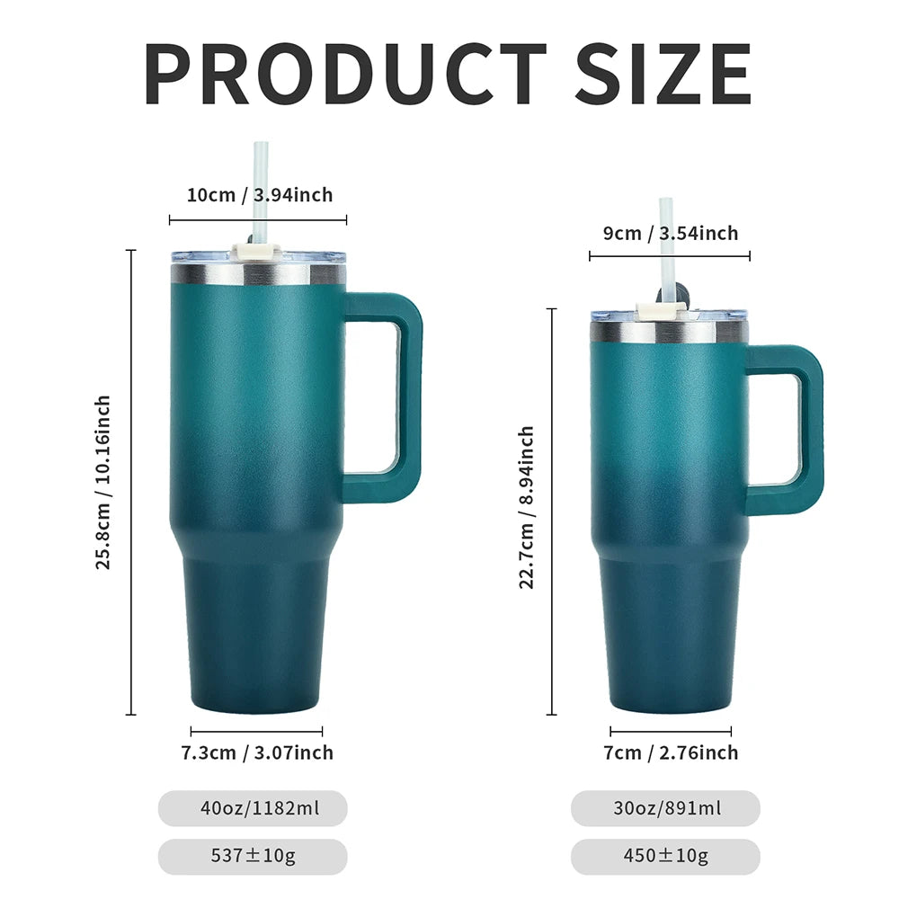 30/40oz Stainless Steel Insulated Tumbler – Large Thermos Bottle with Handle for Gym, Sports & Travel
