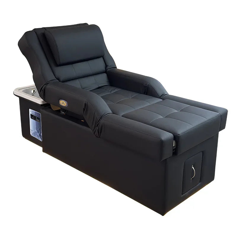 Modern Beauty Salon Shampoo Bed with Back Lift, Massage Headrest & Foot Spa Pedicure Station